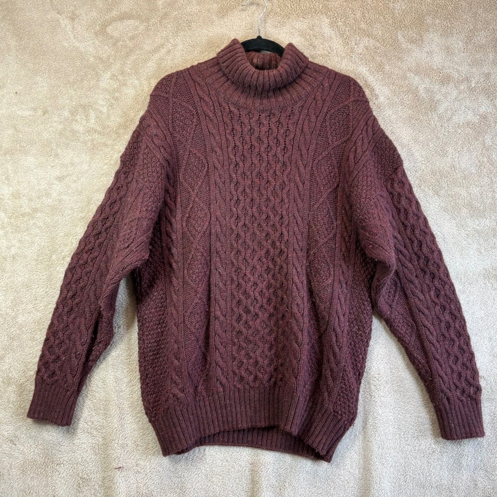 West Highland Woollens Wool Alpaca Cable Knit Sweater Fisherman Sz M Chunky EUC
